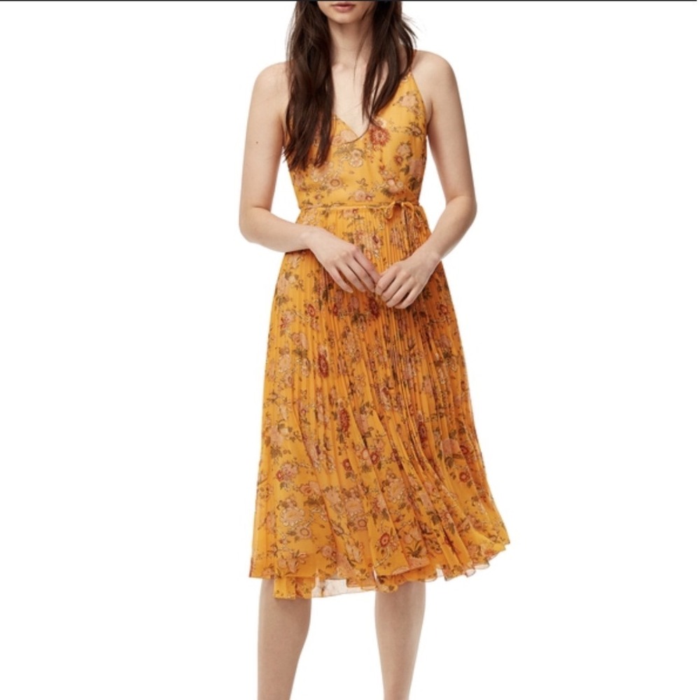 Aritzia Wilfred Beaune Pleated Floral Midi Dress Yellow Size M